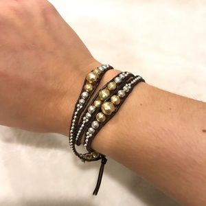 Silver gold and brown lucky brand wrap bracelet